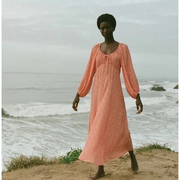 NWOT Doen Ortensia Dress in Orange Hillside Bloom Sz. M - Picture 2 of 6